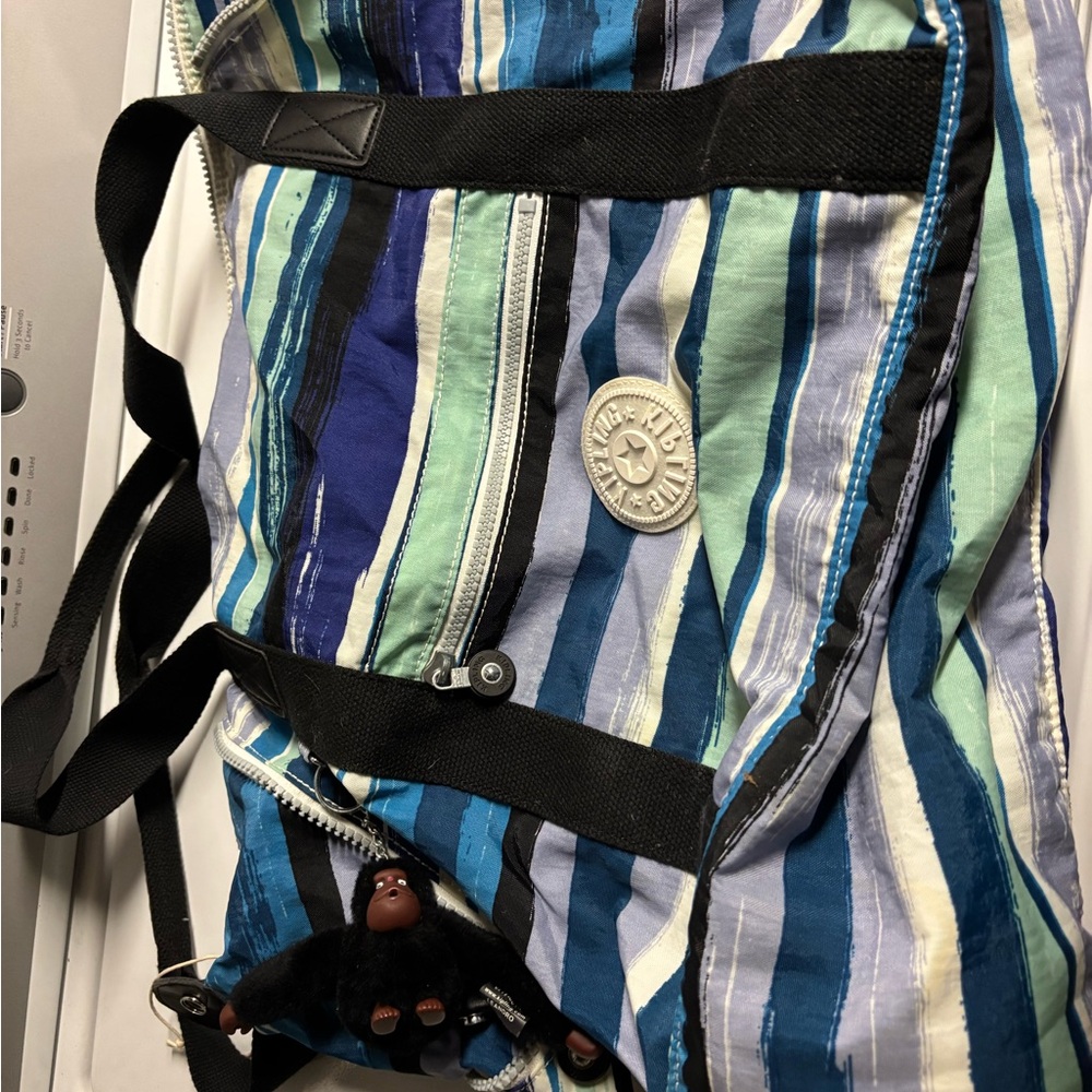 Kipling Multicolor Striped Tote with Keychain